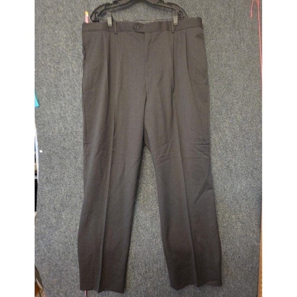 Roberto Villini Dress Pants Mens 44x36 Brown 100% Wool Classic Pleated Lined